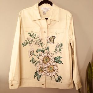 Diane Gilman Butterfly floral yellow jacket Medium